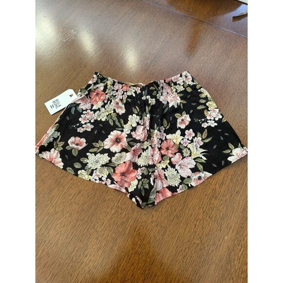 Billabong Trippy Day Shorts Size Large Tie Front Stretch New Black Floral New - Picture 4 of 5